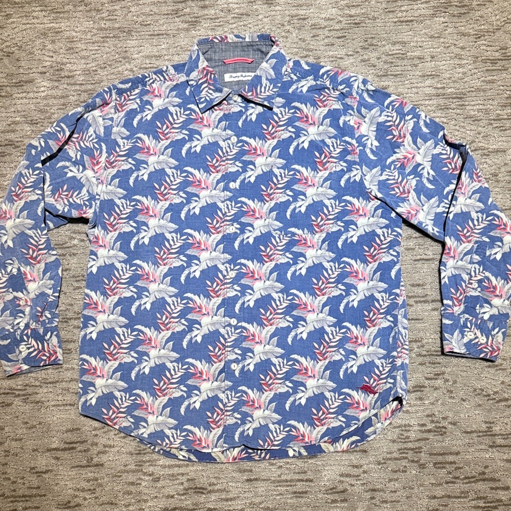 Tommy Bahama Blue and Pink Floral Women's Button Down Shirt